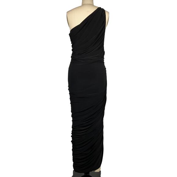 Norma Kamali 'Diana' Black Polyester One-Shoulder Ruched Stretch-Jersey Dress - Picture 3 of 6